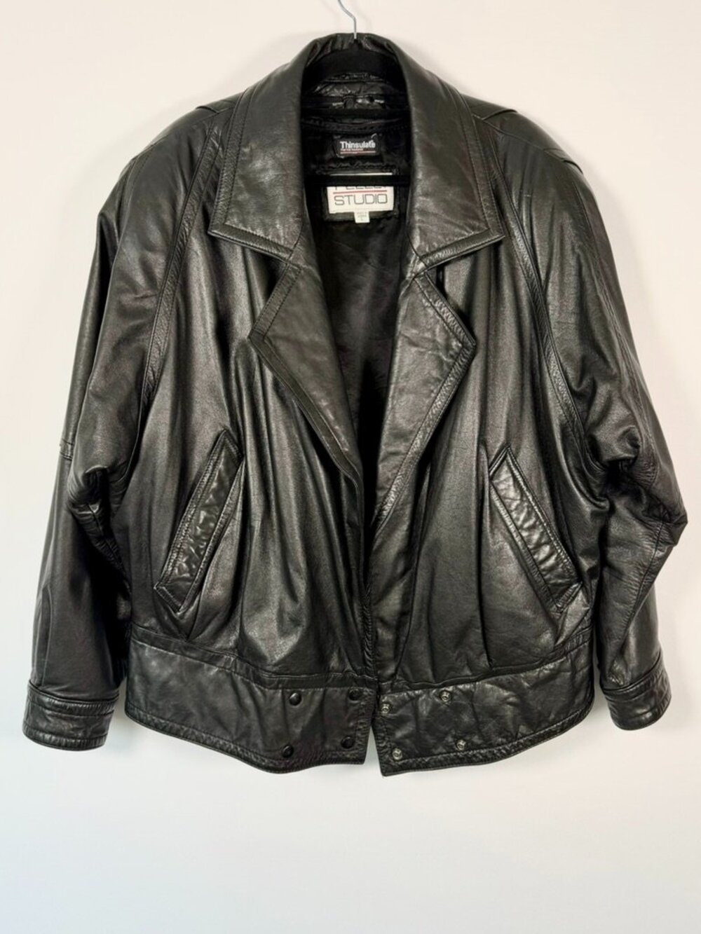 Vintage 80s Pelle Studio Black leather Bomber jacket w/ Thinsulate 3M Lining